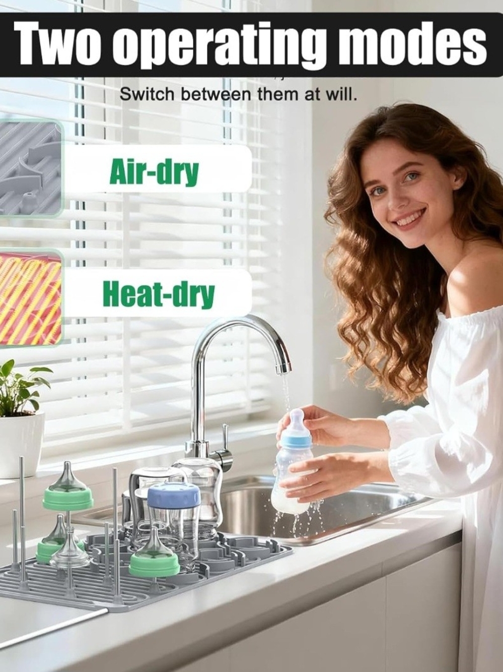 Baby Bottle Drying Rack, Electric Bottles Rack Dryer with Heating & Timer, Fast